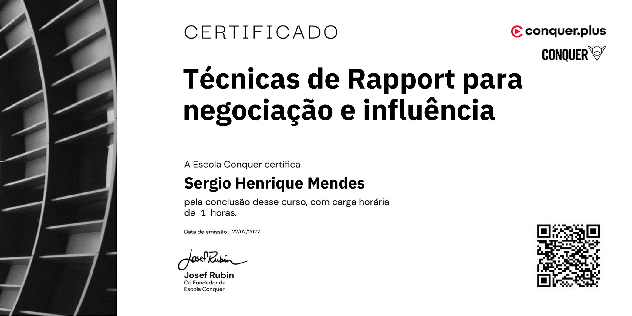 Certificado de Técnicas de Rapport para negociação e influência